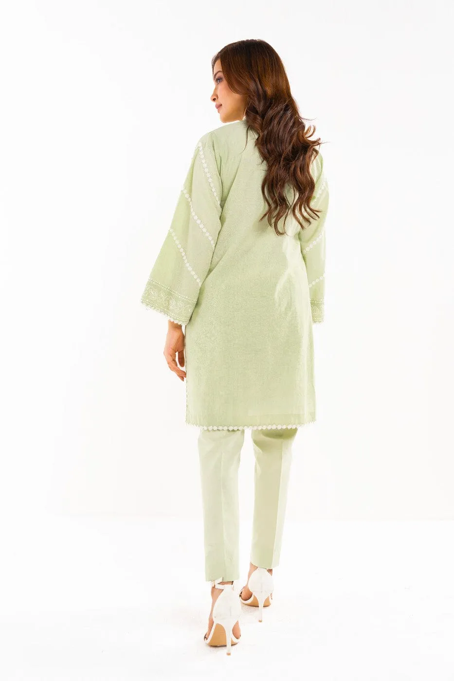 2 Pc Embroidered Dobby Zari Line Suit With Cambric Trouser