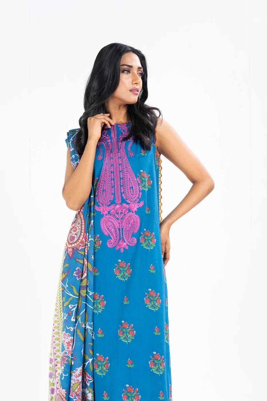 3 Pc Embroidered Lawn Suit With Lawn Dupatta