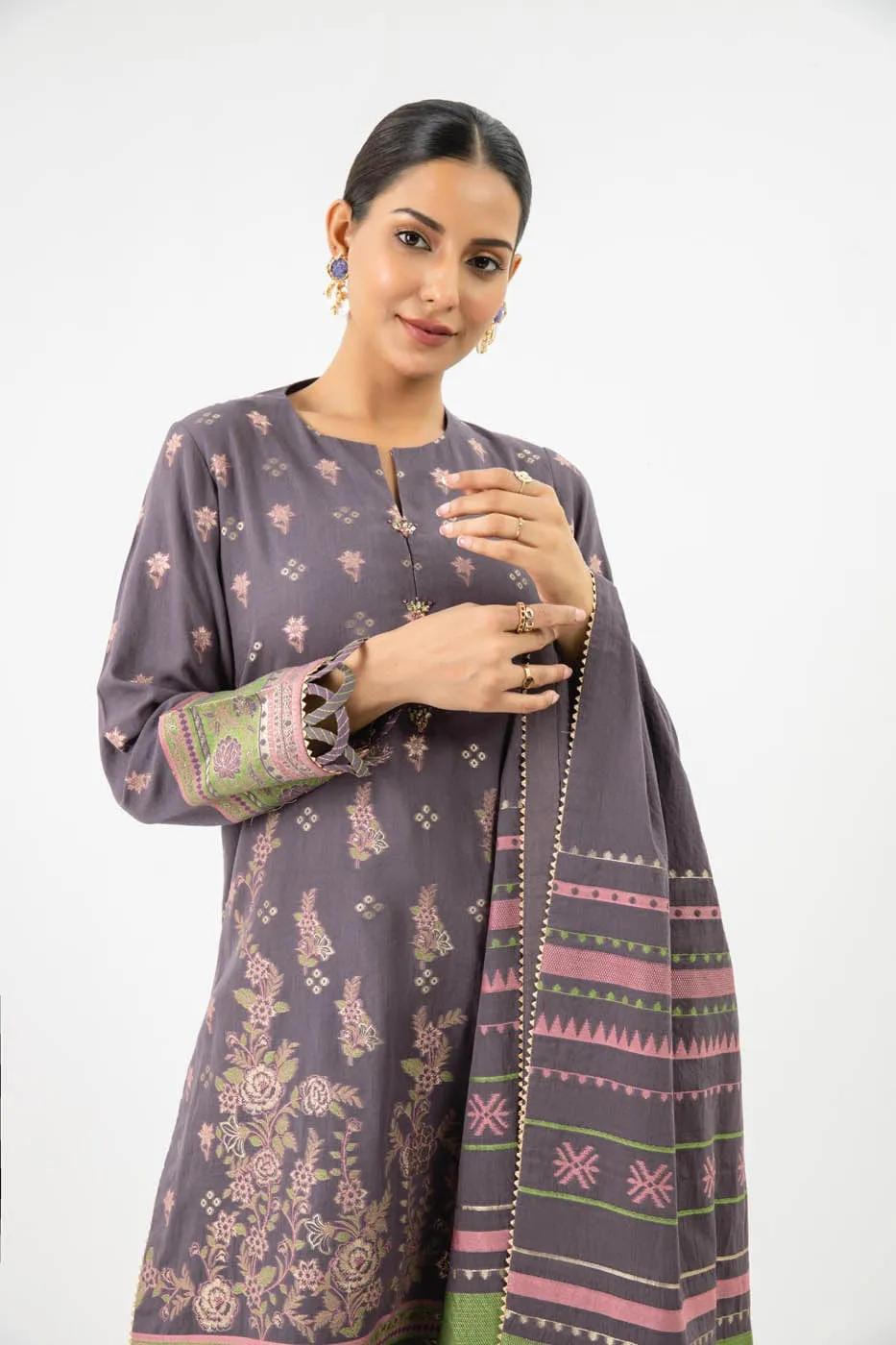 3 Pc Jacquard Suit With Jacquard Dupatta