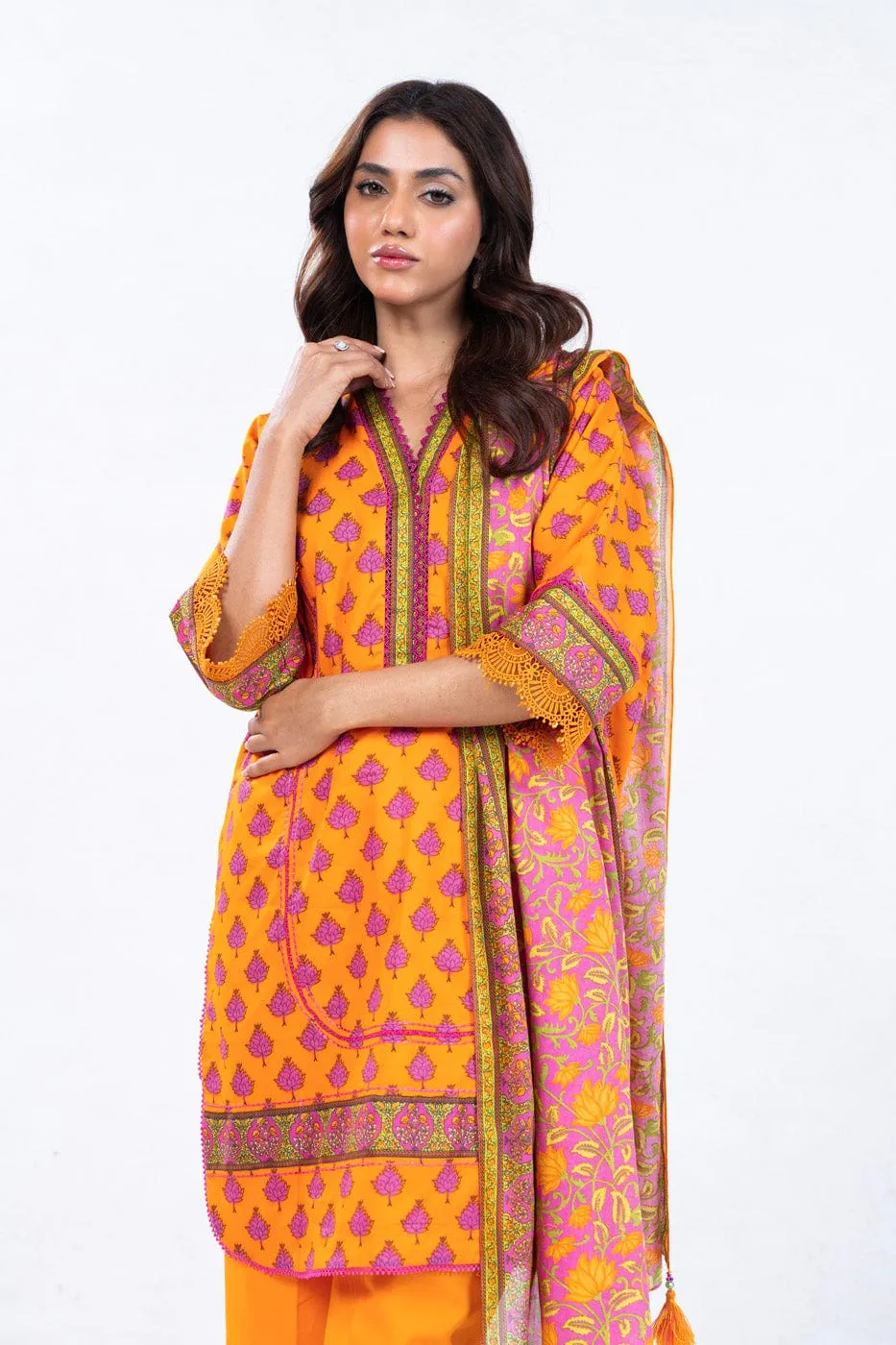 3 Pc Printed Lawn Suit With Lawn Dupatta