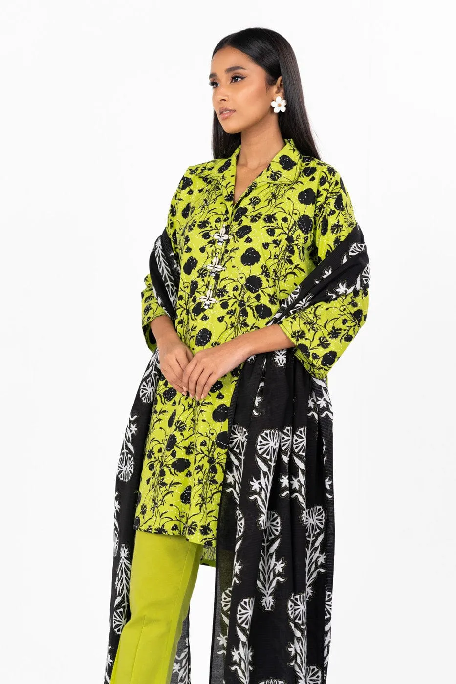 3 Pc Printed Lawn Suit With Printed Dobby Dupatta