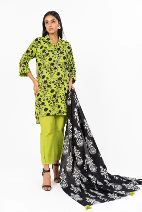 3 Pc Printed Lawn Suit With Printed Dobby Dupatta