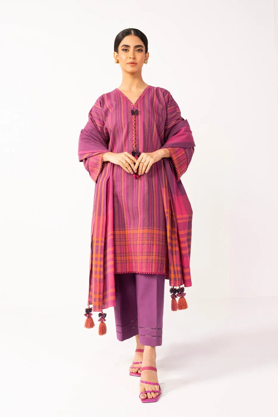 3 Pc Yarn Dyed Suit With Yarn Dyed Dupatta