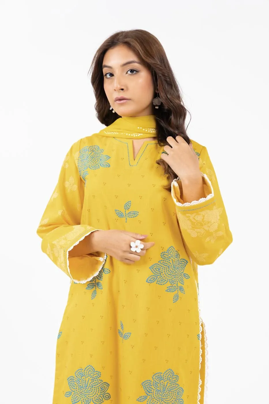 3 Piece Embroidered Cambric Suit with Chiffon Dupatta