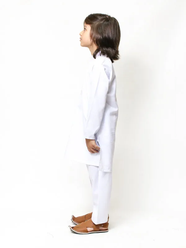 316P 2 Yrs - 17 Yrs Boys Shalwar Kameez Suit Sherwani Collar Plain White