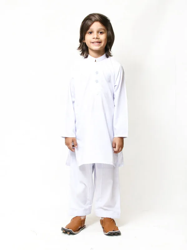 316P 2 Yrs - 17 Yrs Boys Shalwar Kameez Suit Sherwani Collar Plain White