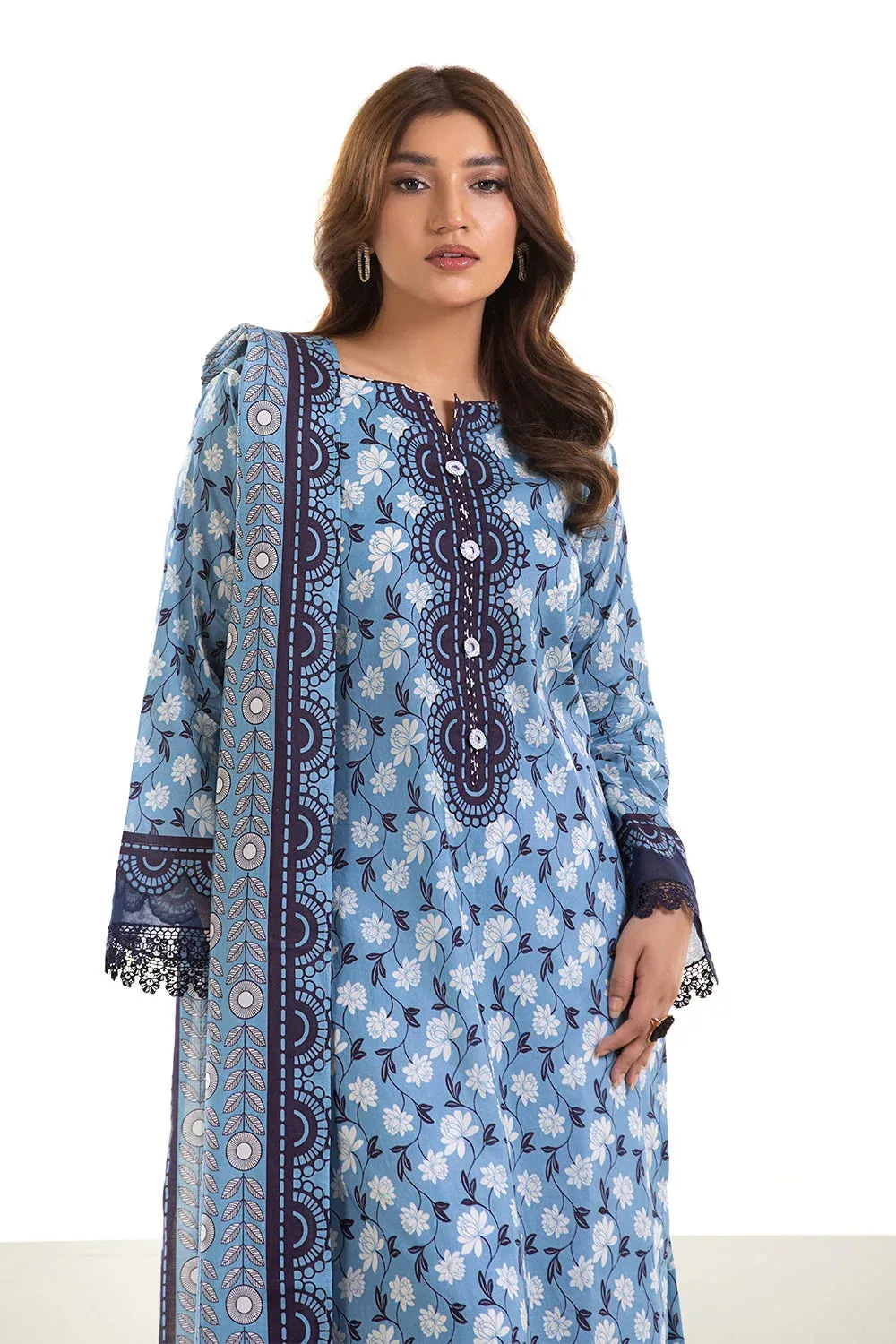 3PC Printed Unstitched Lawn Suit KLA-2744