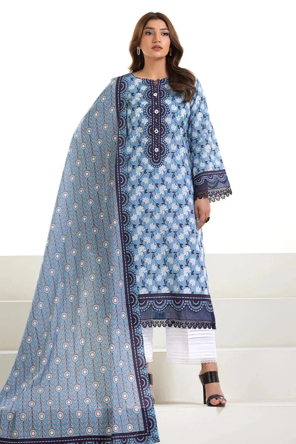 3PC Printed Unstitched Lawn Suit KLA-2744