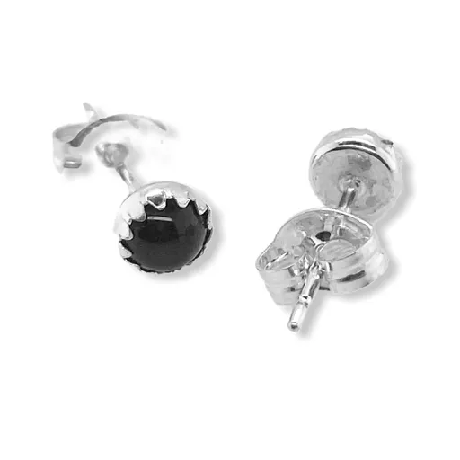 4mm Genuine Black Onyx Stud Earrings, Sterling Silver, Authentic Native American Handmade, Nickel Free