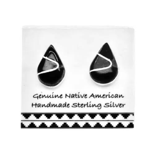 6mm Genuine Black Onyx Stud Earrings, Sterling Silver, Authentic Native American USA Handmade, Nickel Free