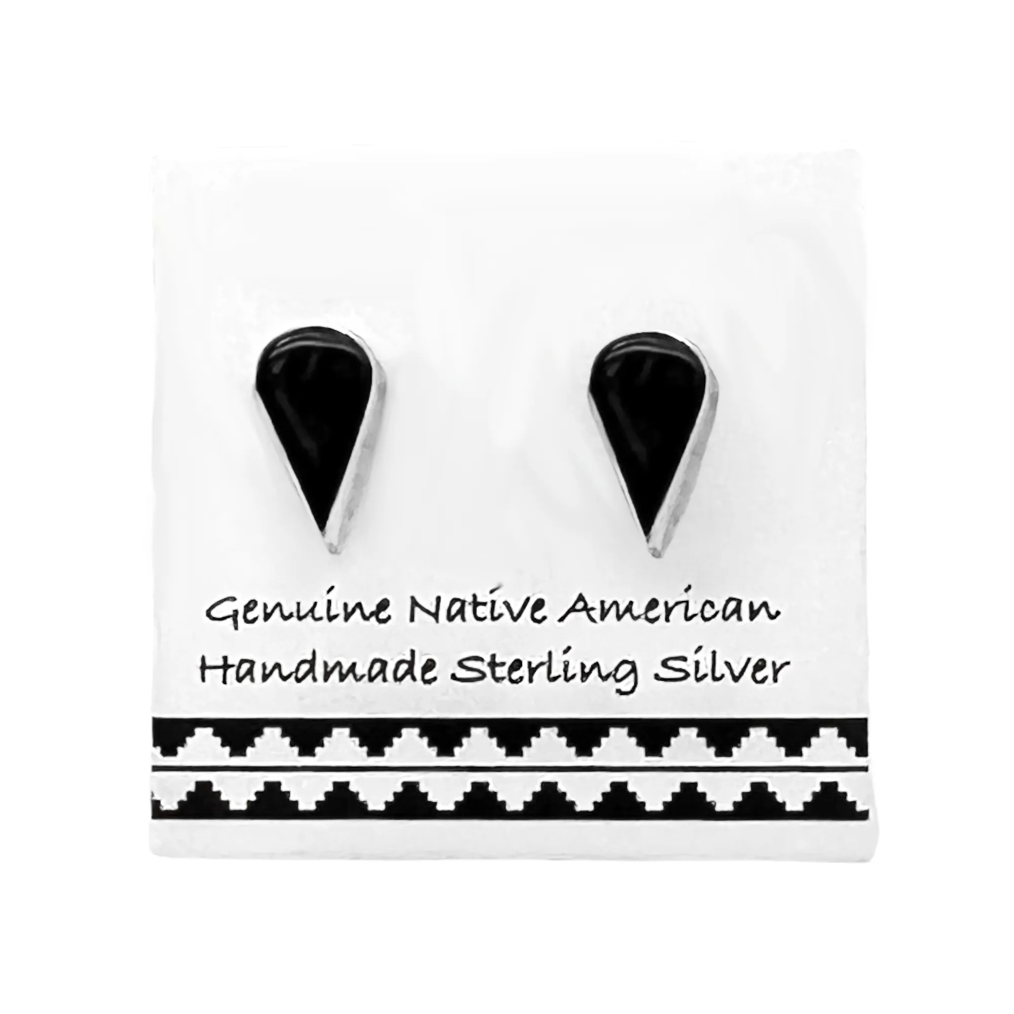 7mm Genuine Onyx Teardrop Stud Earrings, 925 Sterling Silver, Authentic Native American USA Handmade, Natural Black Stone