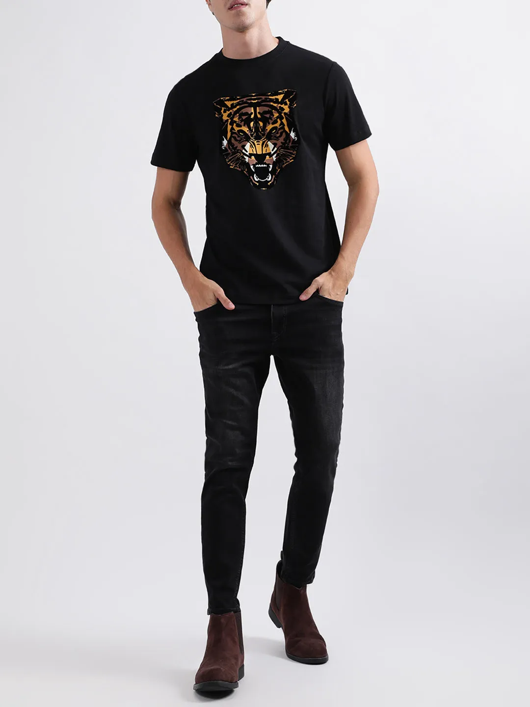 Antony Morato Black Animal Print Regular Fit T-Shirt