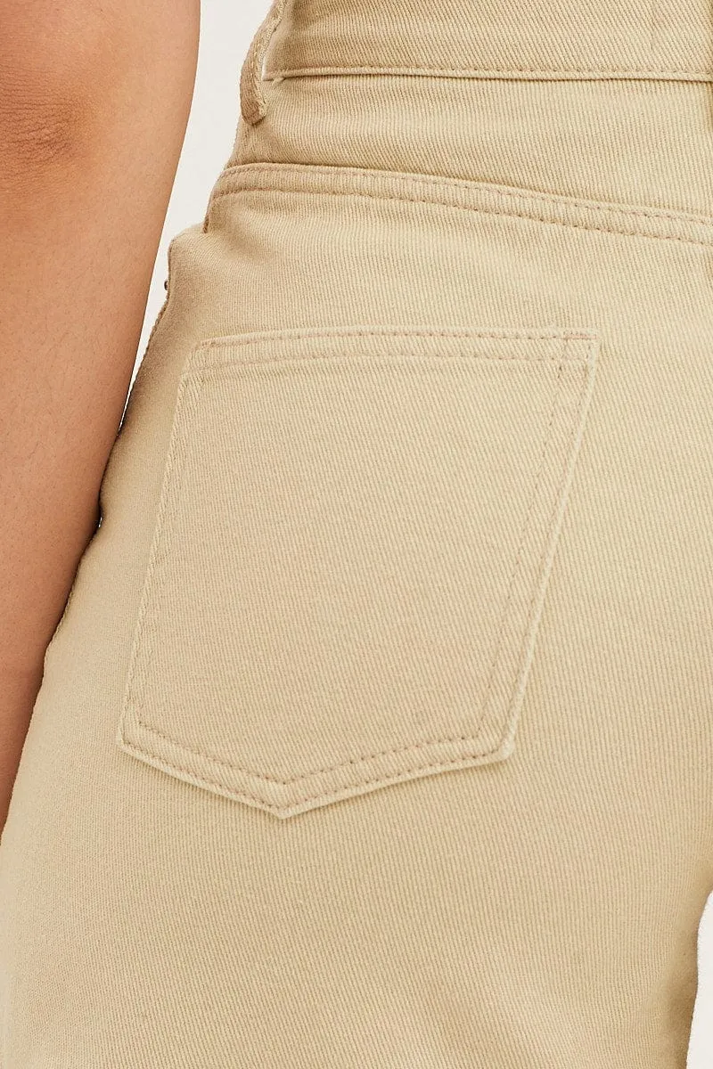 Beige Denim Shorts High Rise