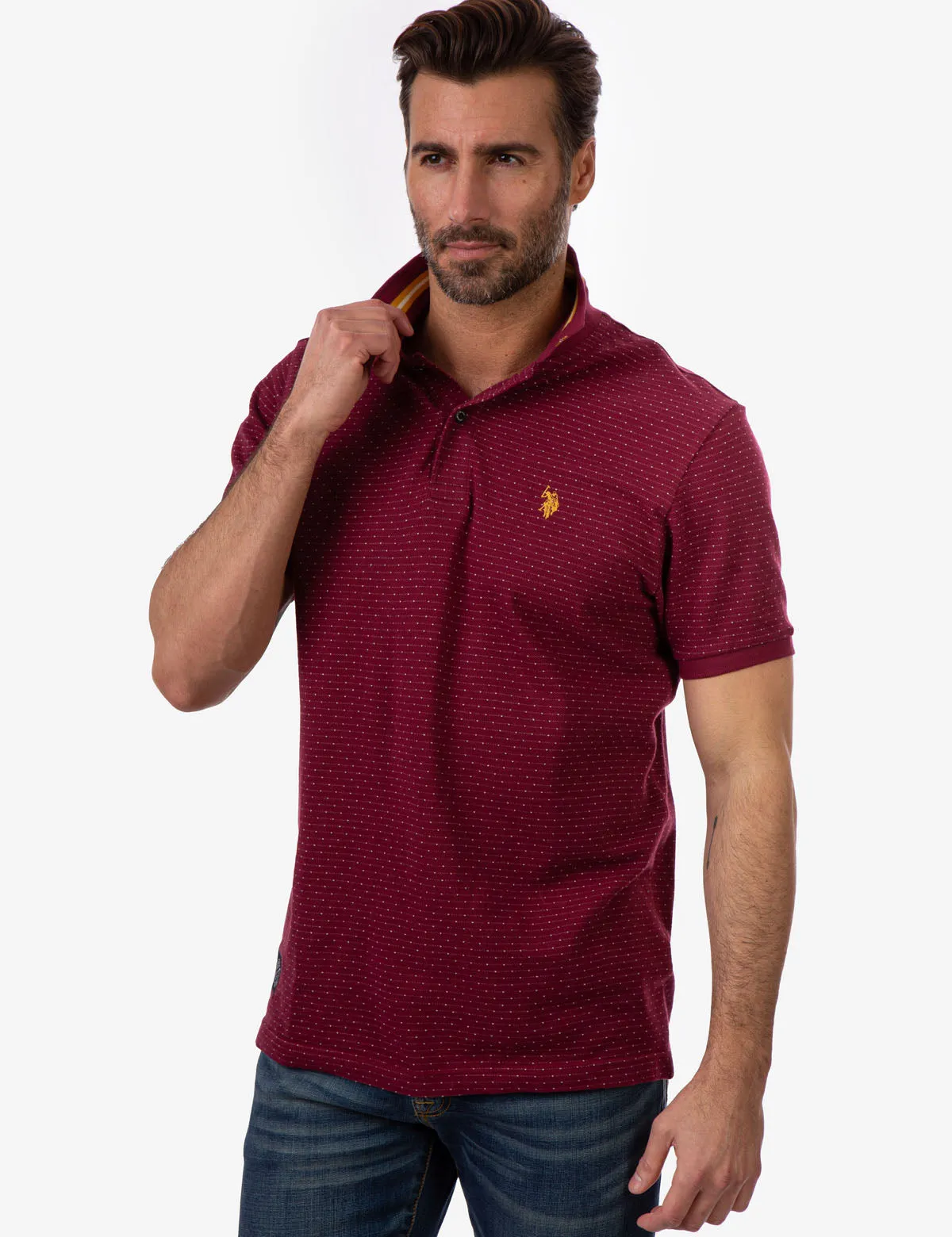 BLACK MALLET JACQUARD PIQUE POLO SHIRT