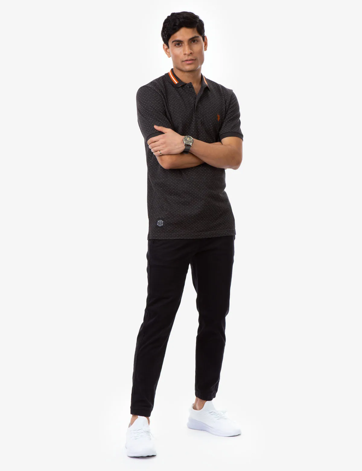 BLACK MALLET JACQUARD PIQUE POLO SHIRT