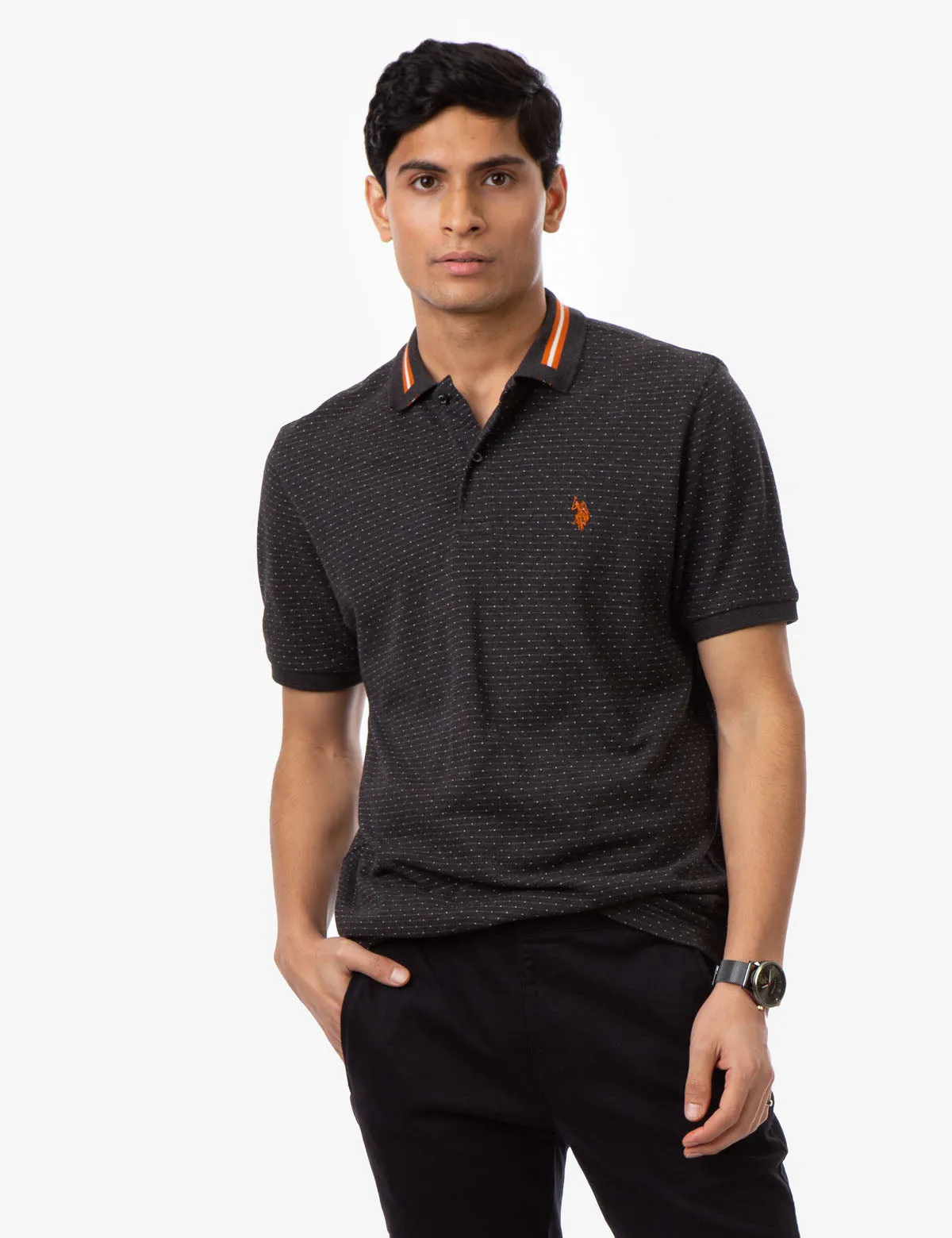 BLACK MALLET JACQUARD PIQUE POLO SHIRT