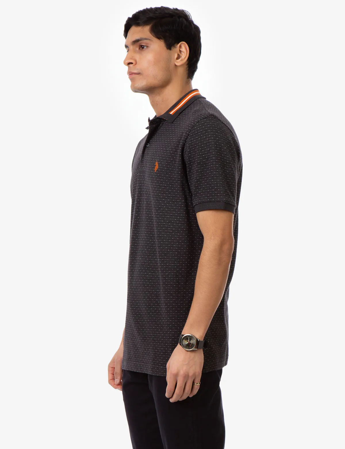 BLACK MALLET JACQUARD PIQUE POLO SHIRT