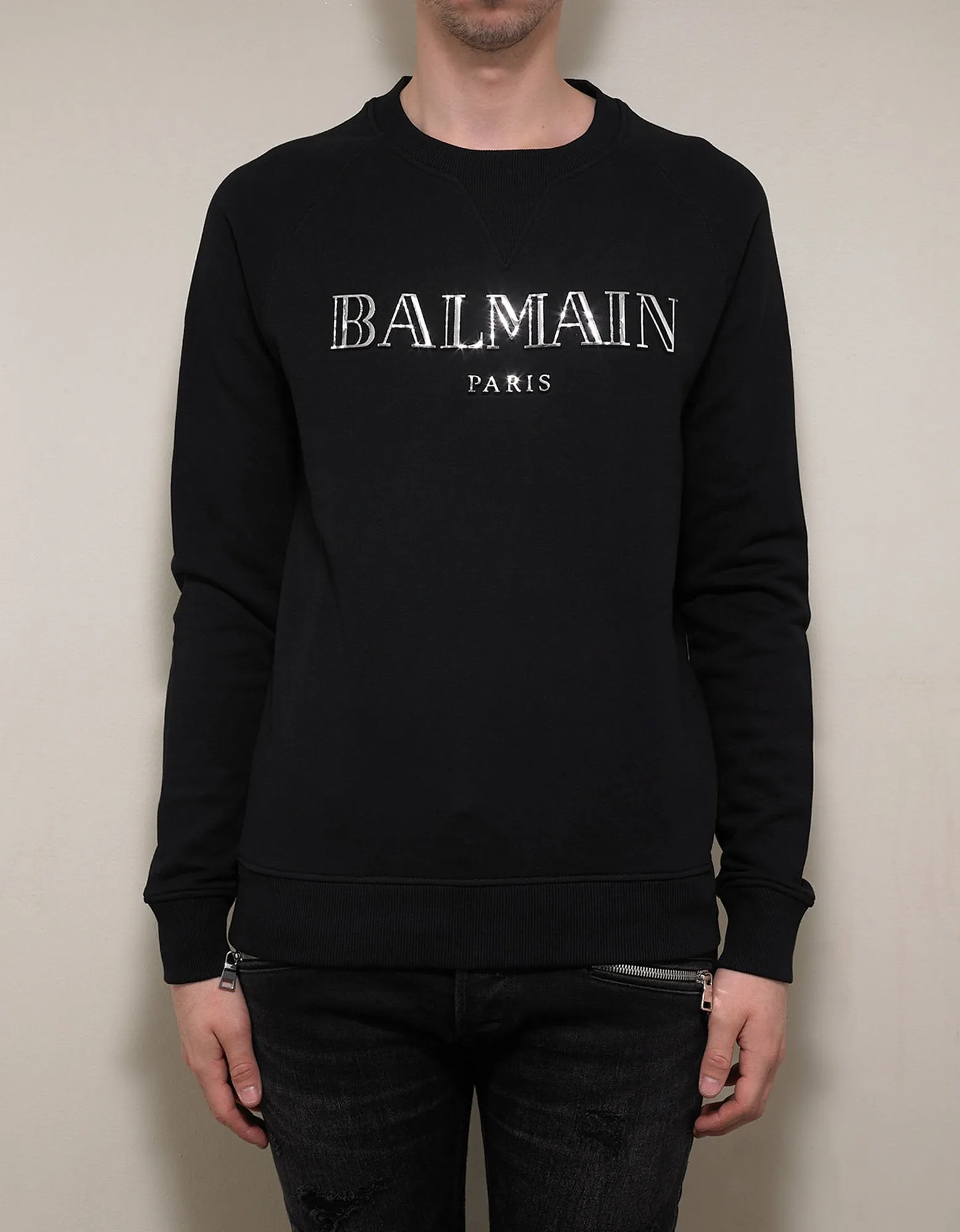 Black Metallic Logo Print Sweatshirt -