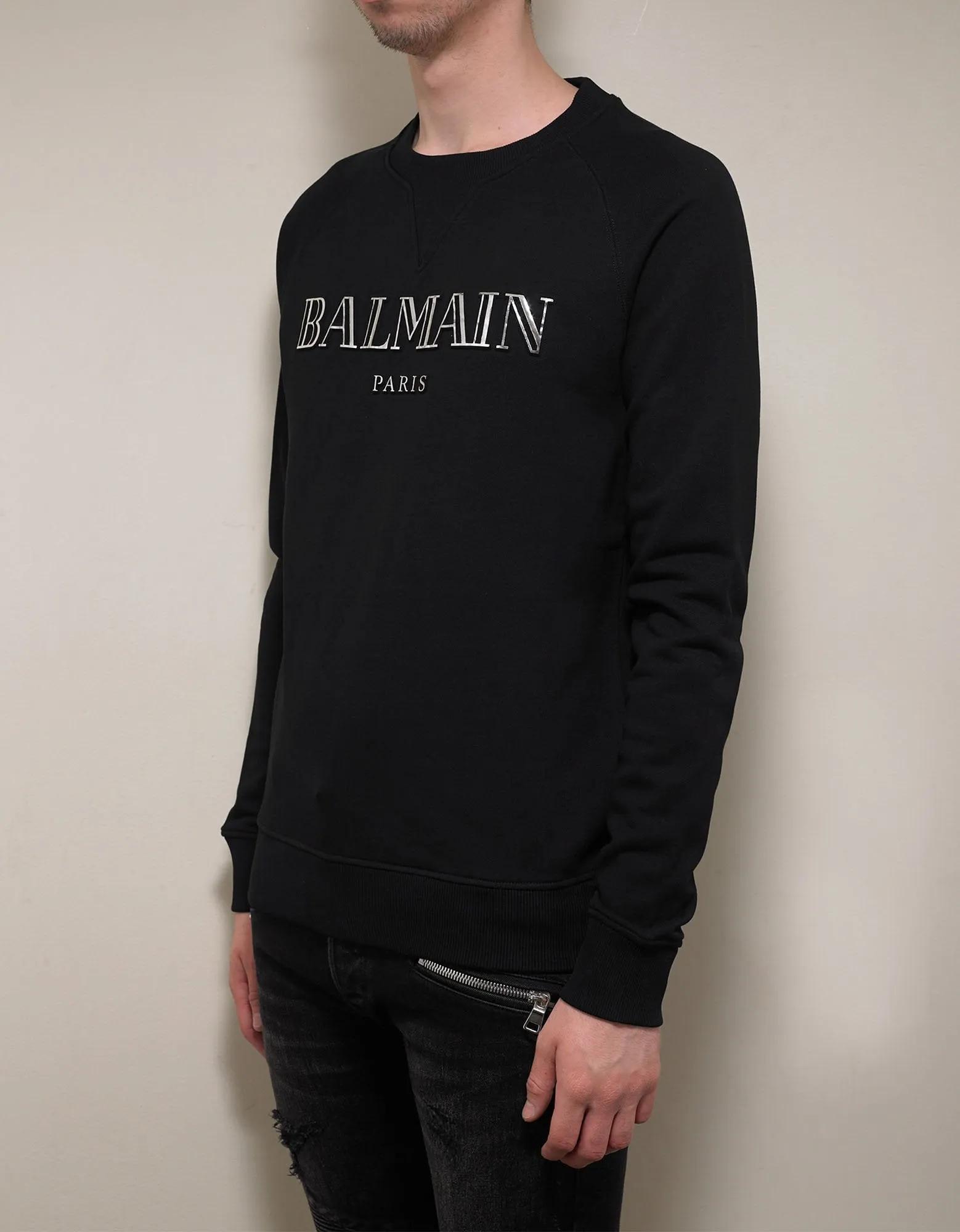 Black Metallic Logo Print Sweatshirt -