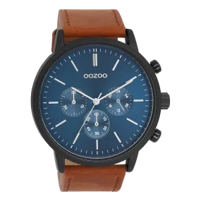 Black OOZOO watch with brown leather strap - C11202