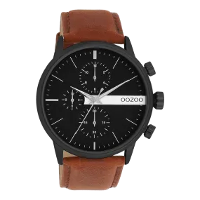 Black OOZOO watch with brown leather strap - C11223