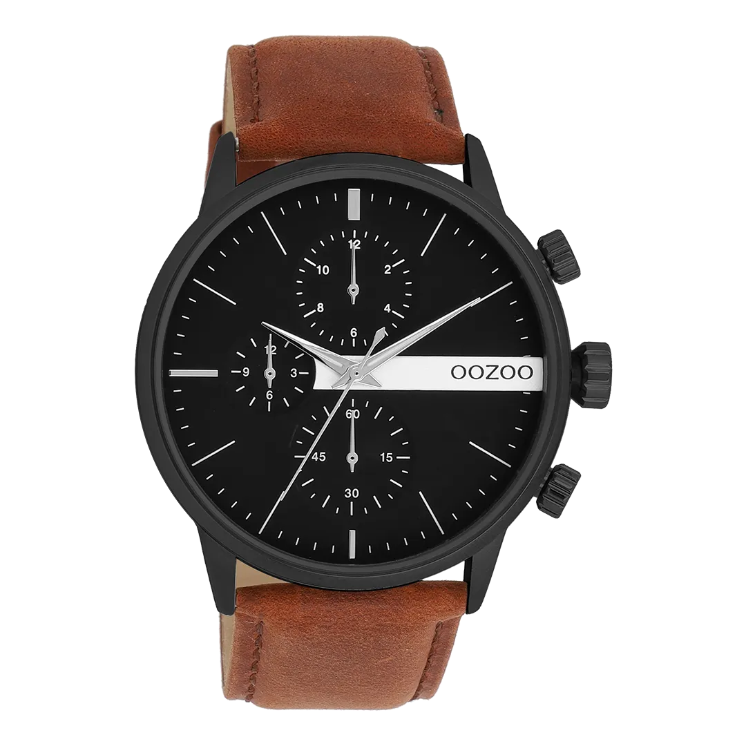 Black OOZOO watch with brown leather strap - C11223