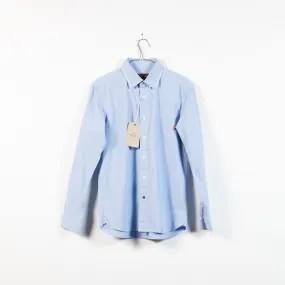 blue chambray zip collar shirt