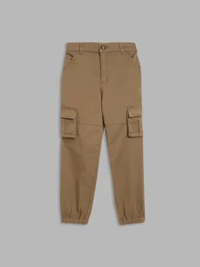 Blue Giraffe Boys Beige Solid Regular Fit Trouser