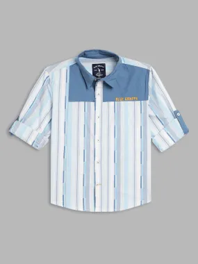 Blue Giraffe Boys Blue Striped Spread Collar Full Sleeves Shirt