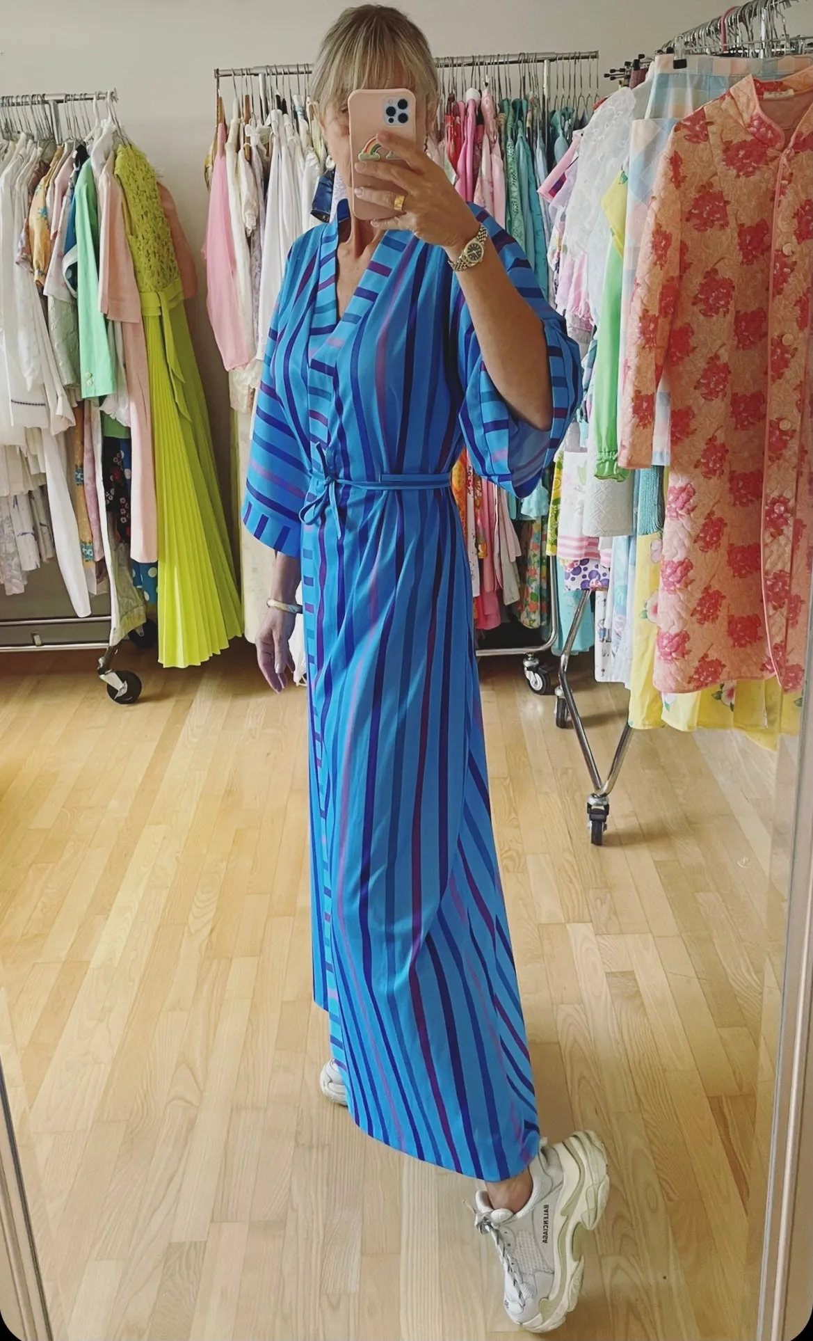 Blue Striped Poly Robe