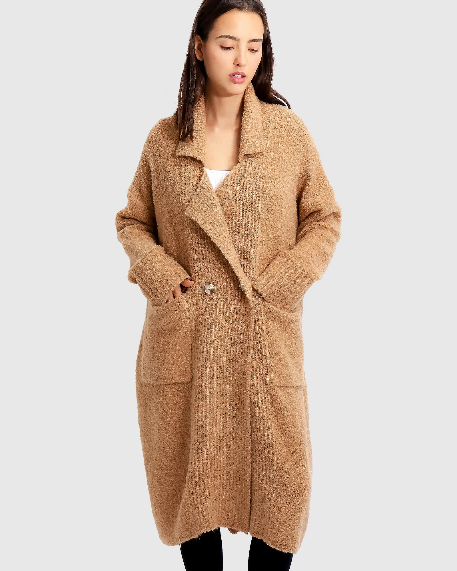 Born To Run Sustainable Sweater Coat - Light Camel