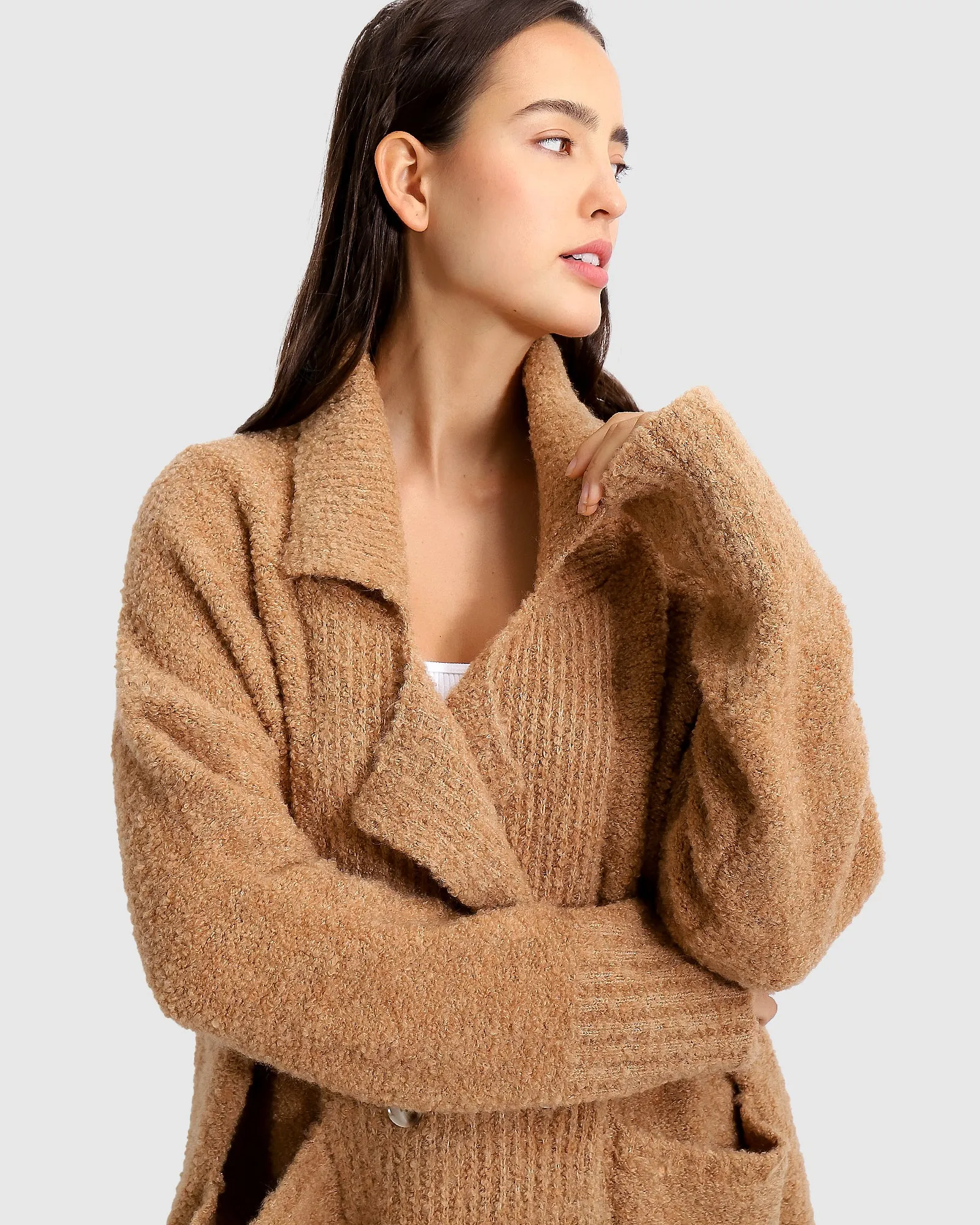 Born To Run Sustainable Sweater Coat - Light Camel