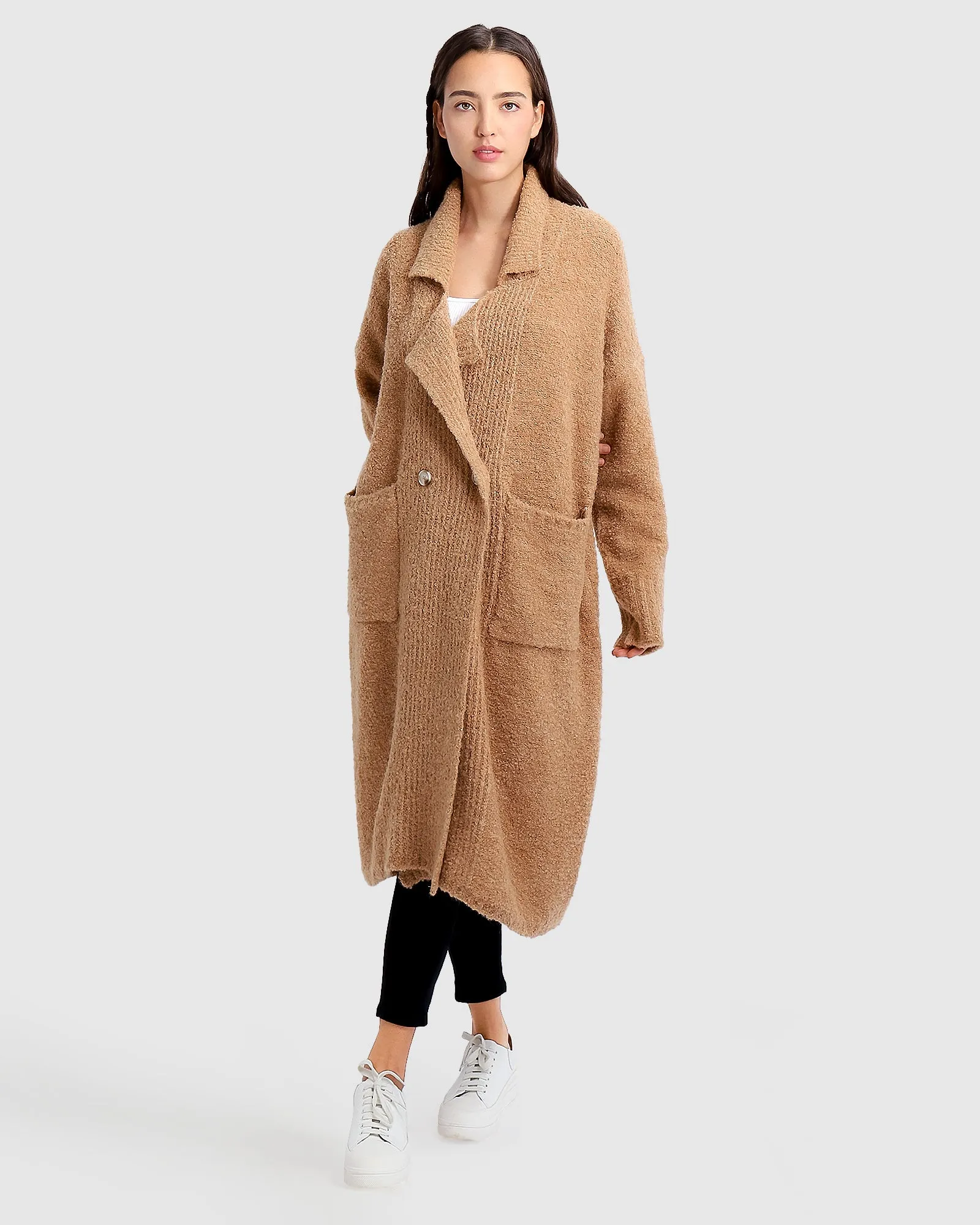 Born To Run Sustainable Sweater Coat - Light Camel