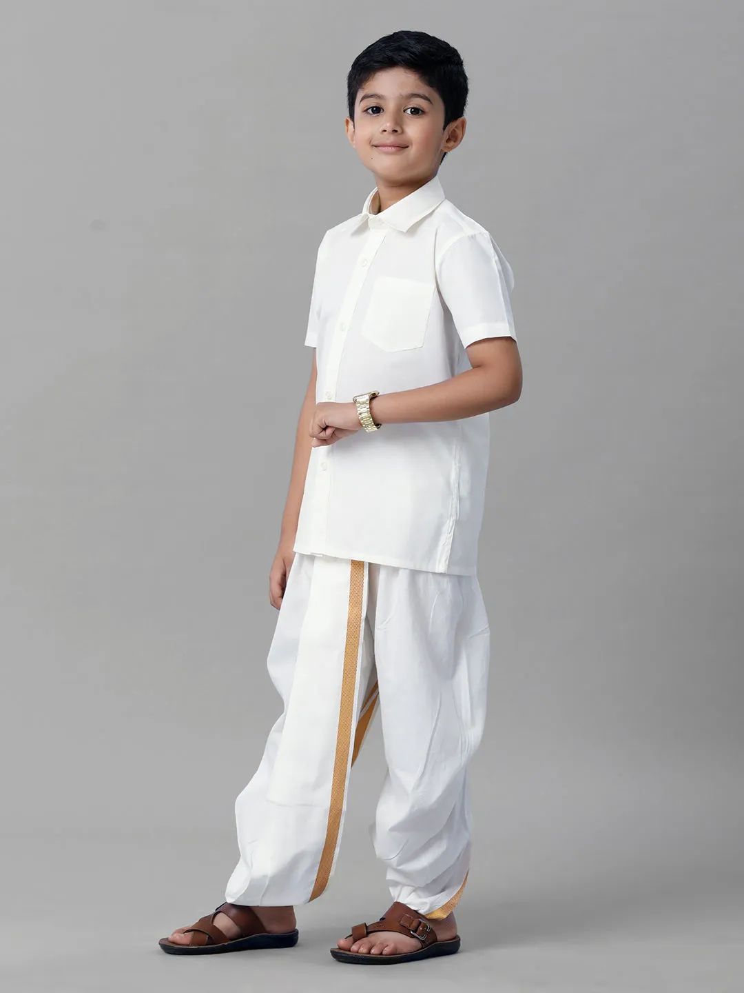 Boys Cotton White Half Sleeves Shirt Panchakacham Combo