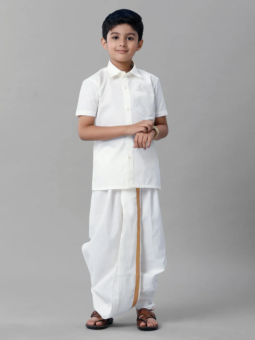 Boys Cotton White Half Sleeves Shirt Panchakacham Combo