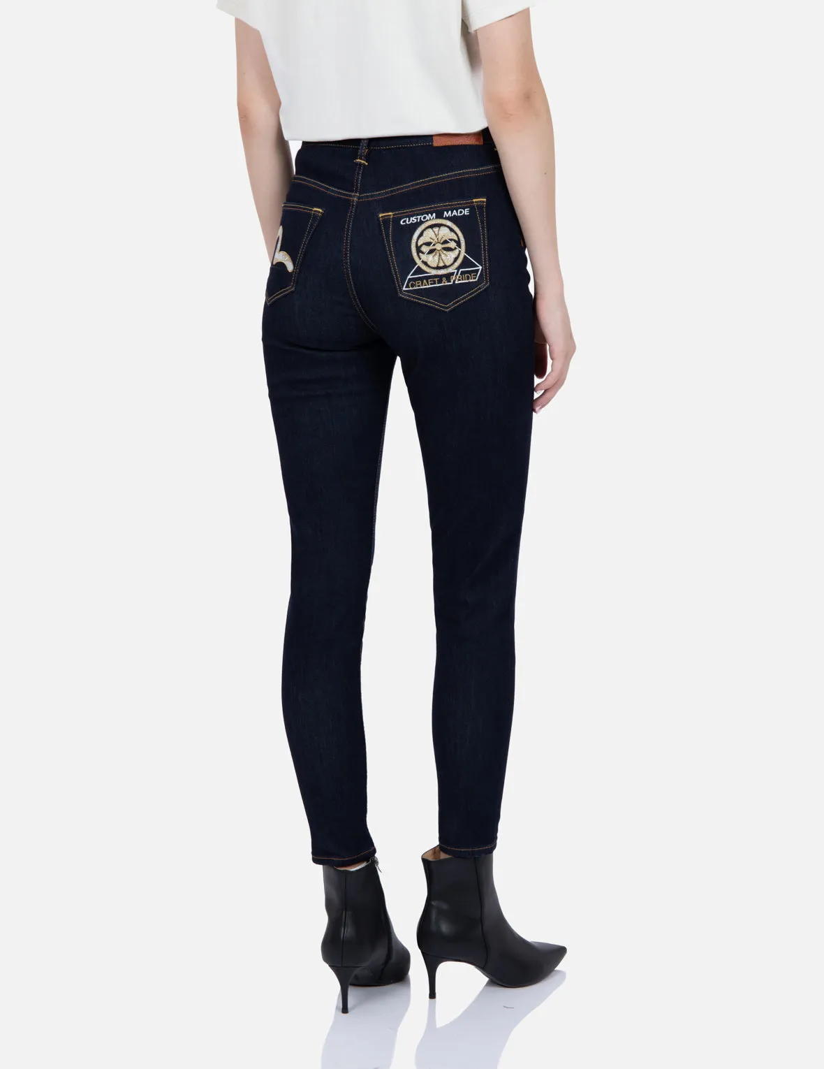 Brocade Seagull and Kamon Appliqué Skinny Jeans