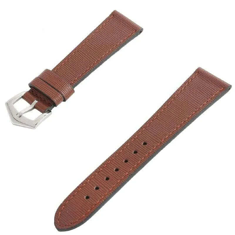 Brown Saffiano  Leather Tone Stitching  Watch Strap