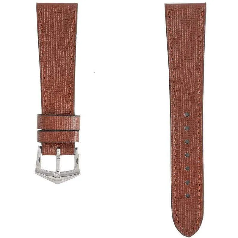 Brown Saffiano  Leather Tone Stitching  Watch Strap