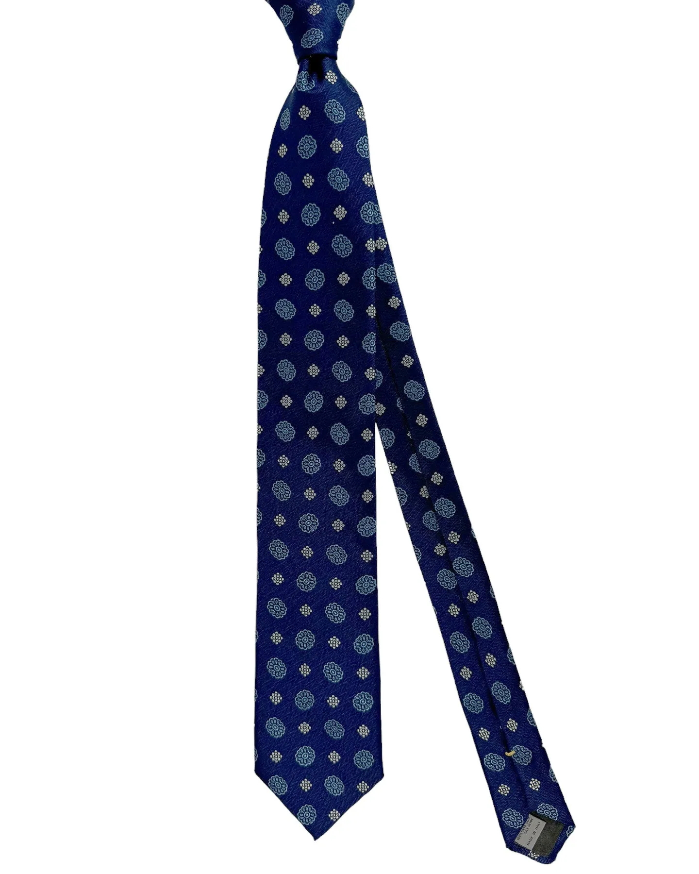 Canali Silk Tie Navy Blue White Floral