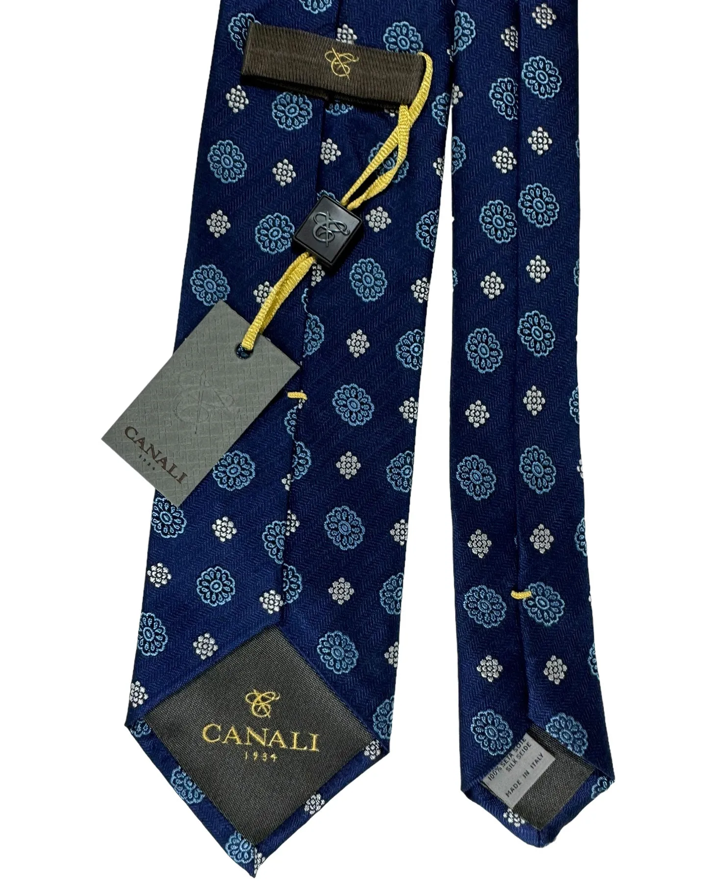 Canali Silk Tie Navy Blue White Floral