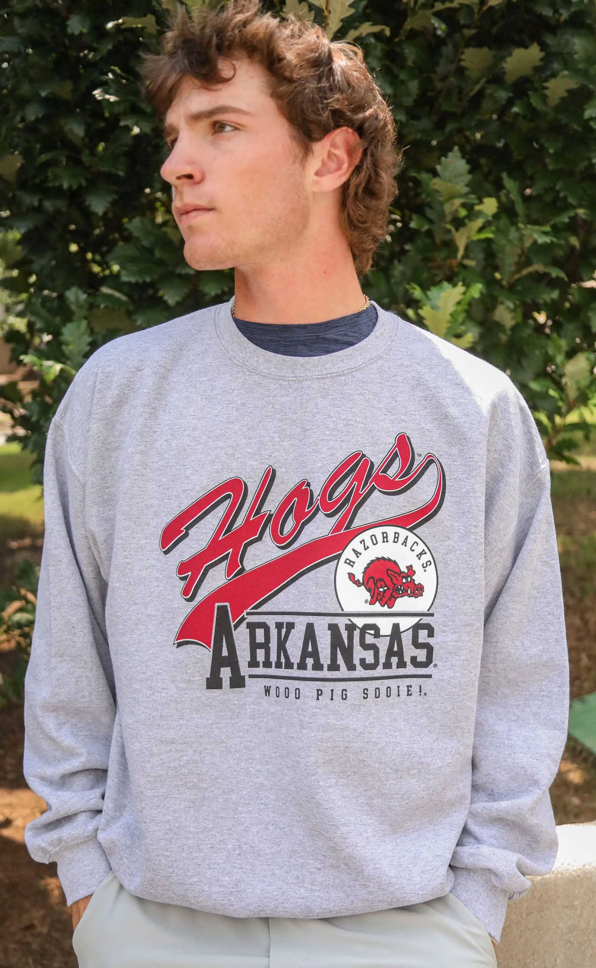 charlie southern: hogs script sweatshirt - grey