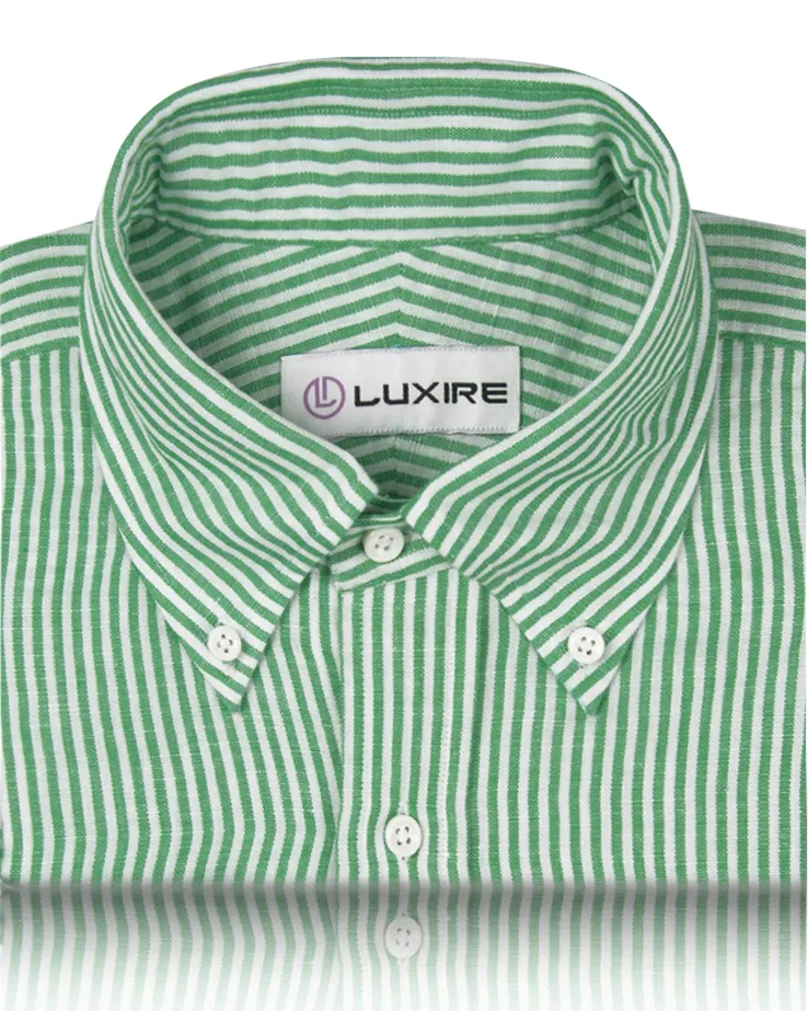 Cotton Linen: Classic Green White Candy Stripes Shirt