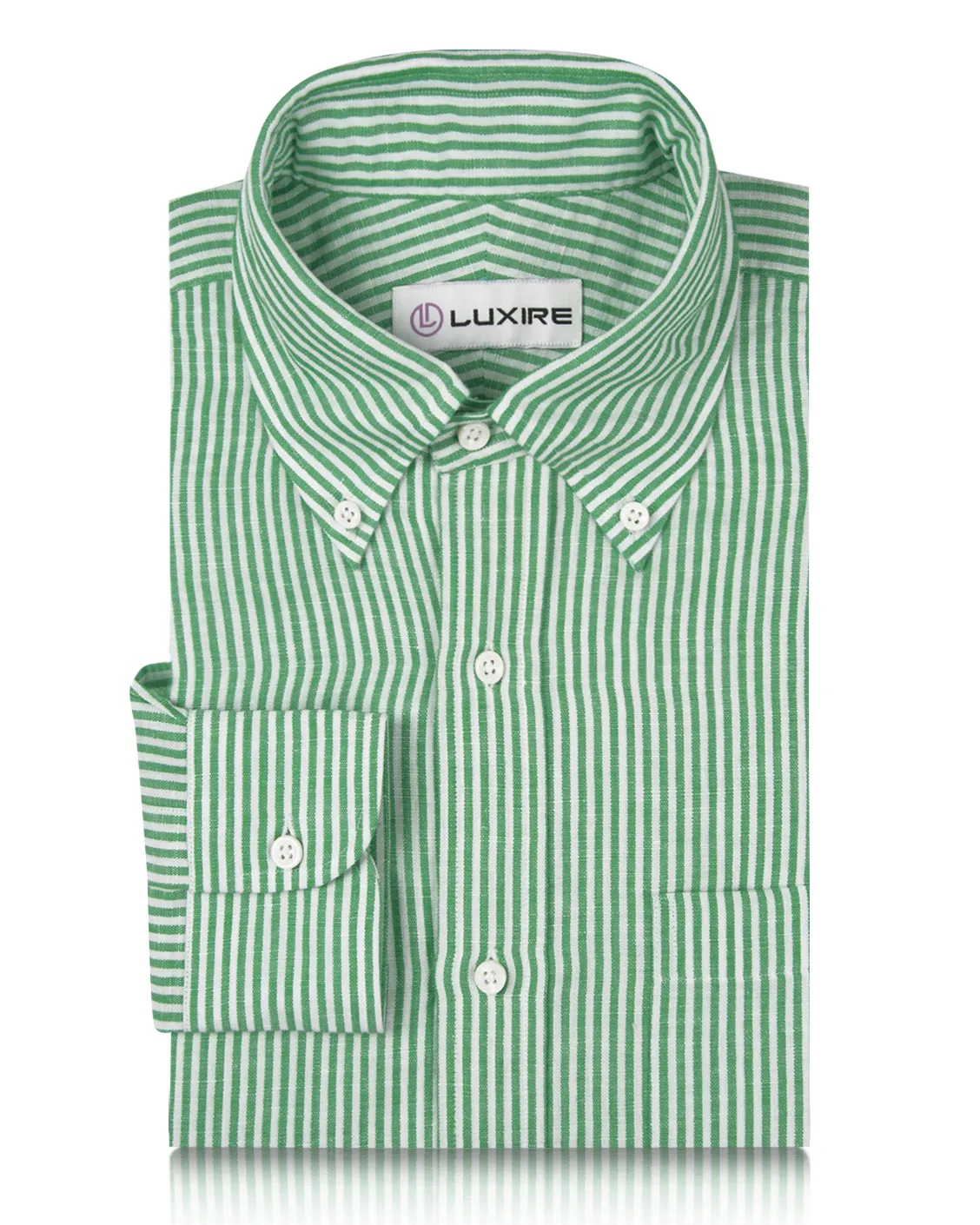 Cotton Linen: Classic Green White Candy Stripes Shirt