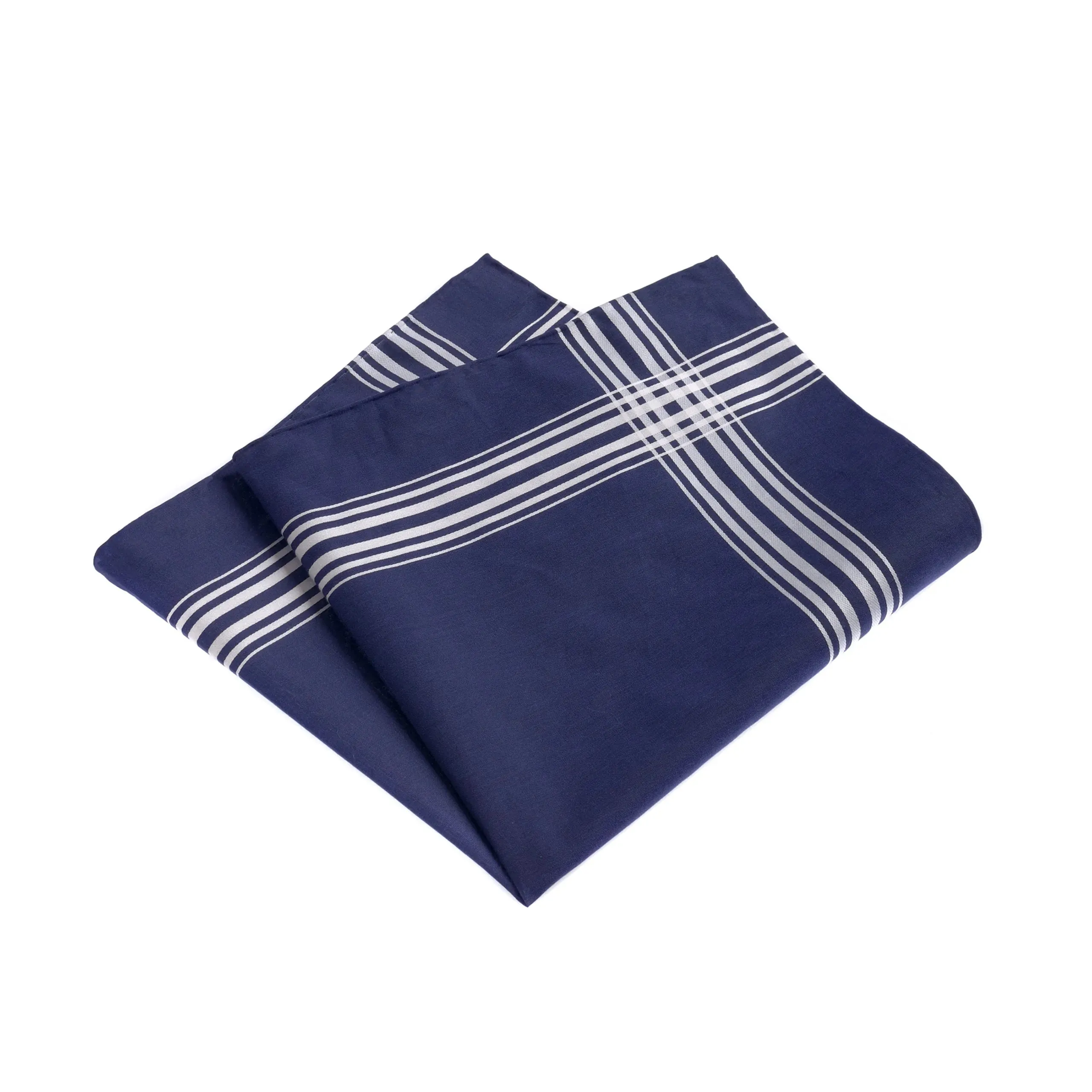 Cotton Pocket Square in Dark Blue with White Stripes