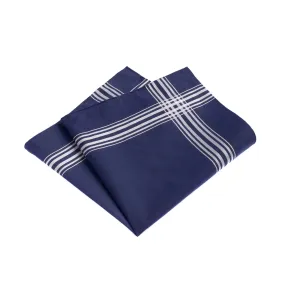 Cotton Pocket Square in Dark Blue with White Stripes