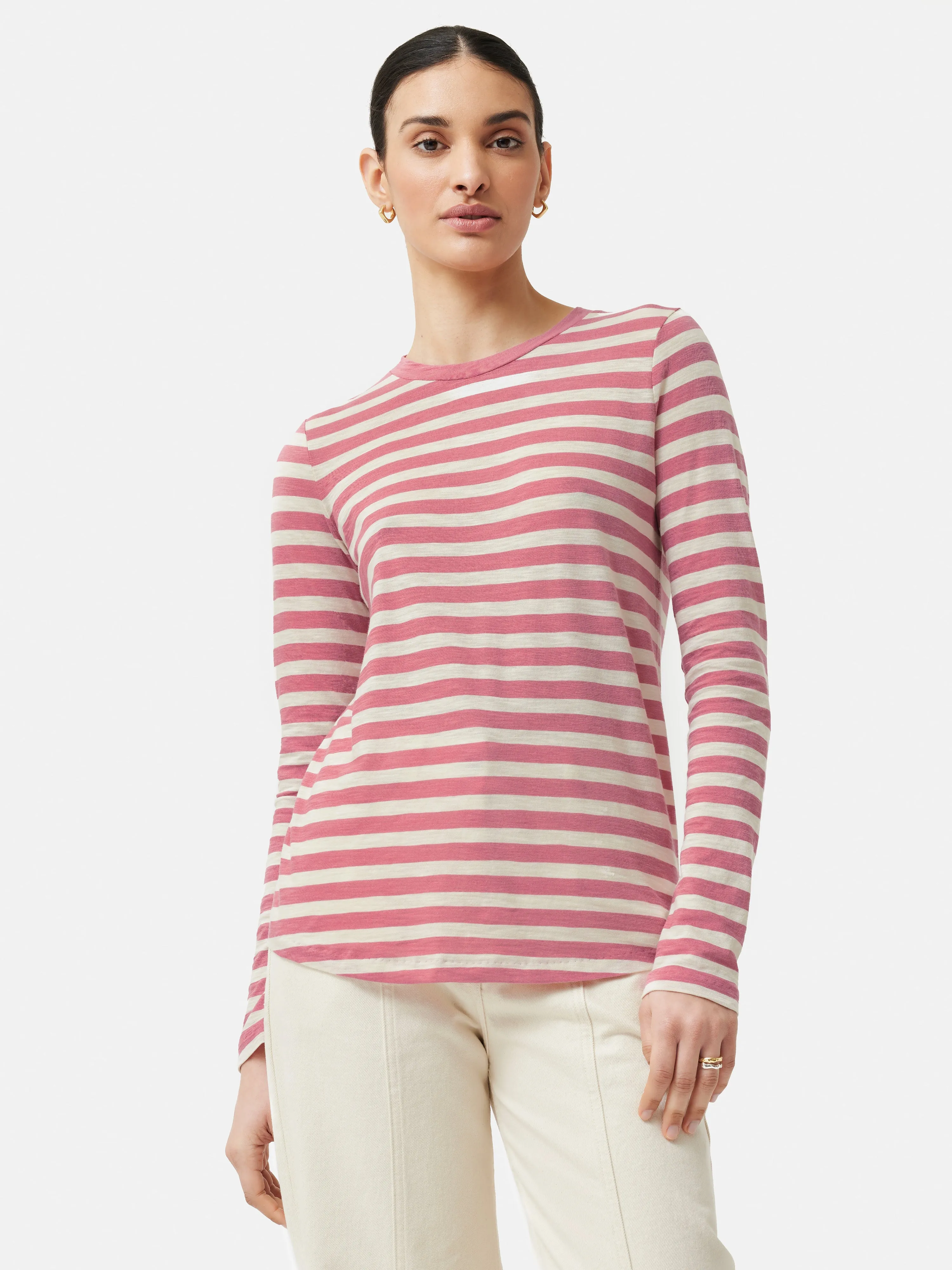 Cotton Slub Stripe Long Sleeve Tee | Pink