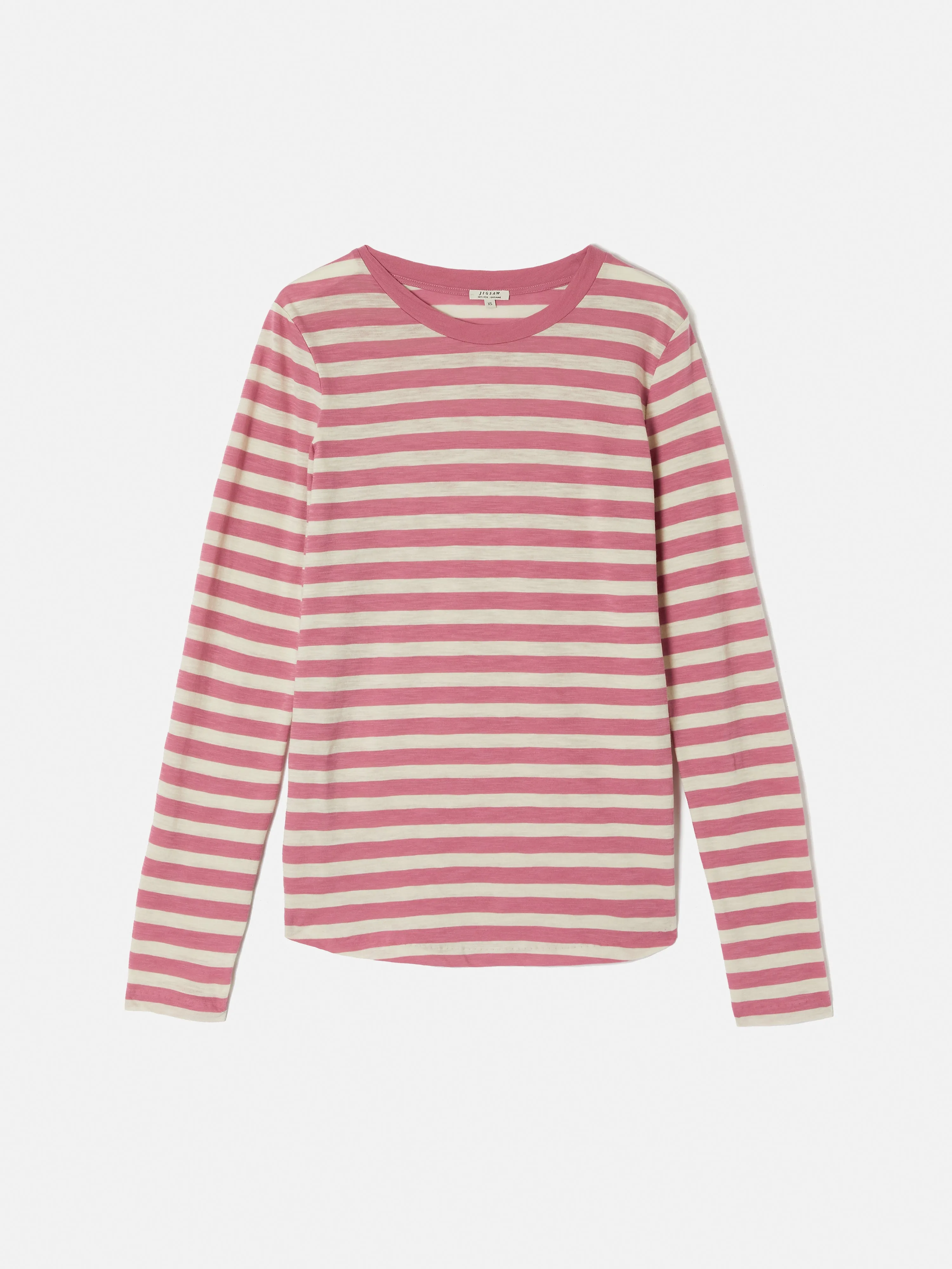 Cotton Slub Stripe Long Sleeve Tee | Pink