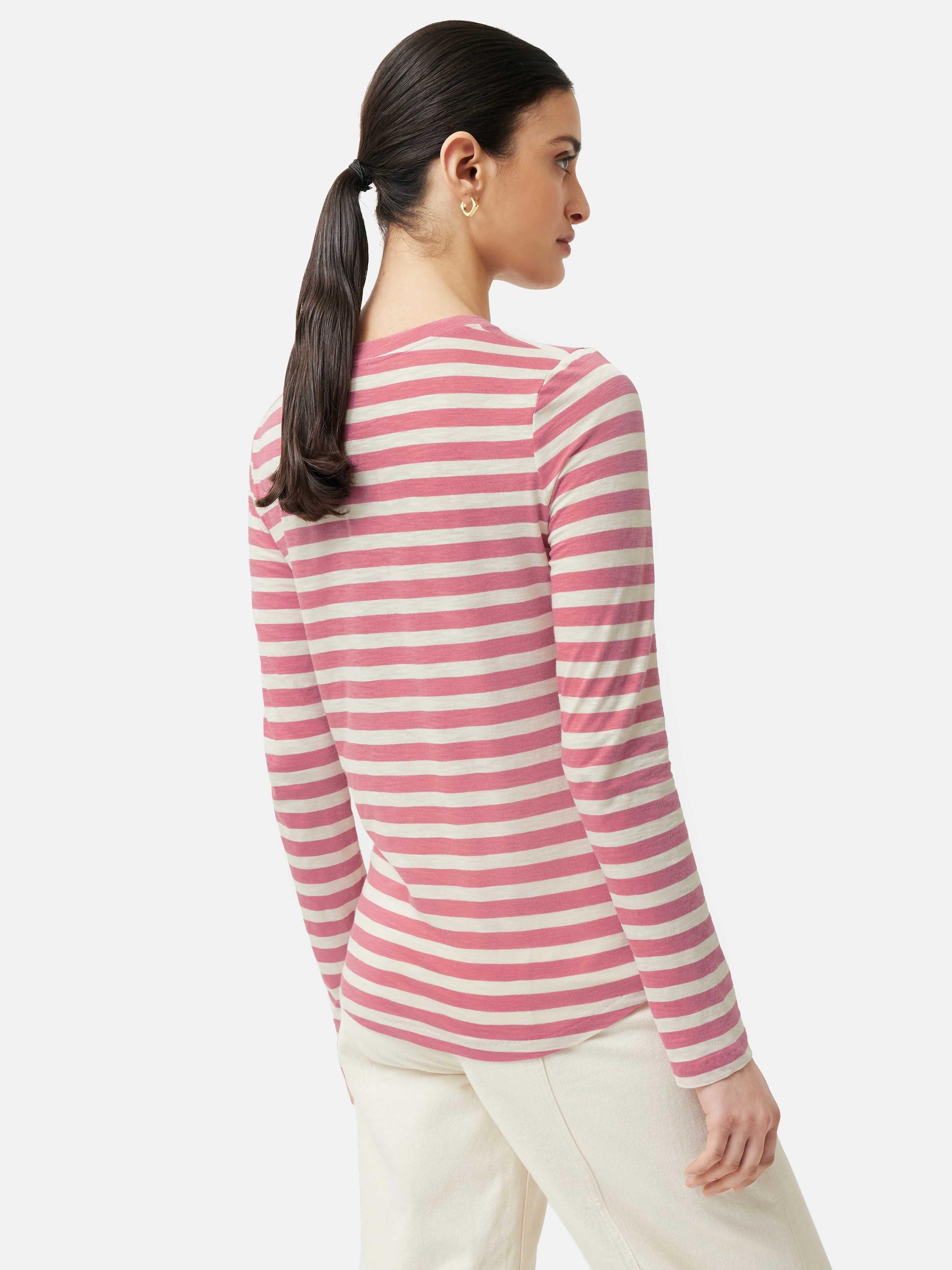 Cotton Slub Stripe Long Sleeve Tee | Pink