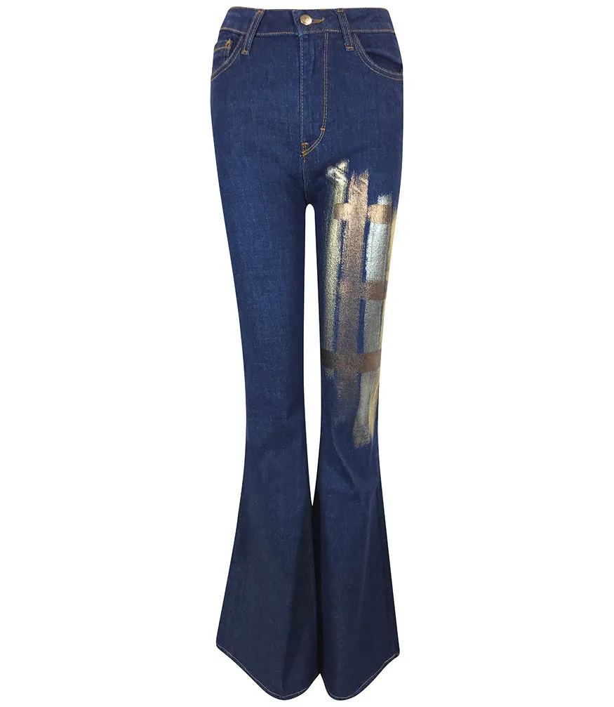 DARK BLUE COTTON FLARE JEANS