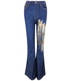 DARK BLUE COTTON FLARE JEANS